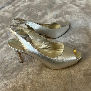 Boden silver sling back heels